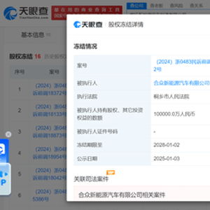 哪吒汽车关联公司10亿股权被冻结