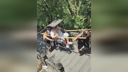 “重量级”游客雇3名轿夫抬轿下山
